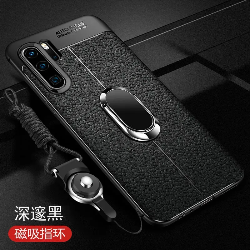 

For Huawei P30 Pro Case Luxury Leather texture With Stand Ring Magnet Silicone Protect back cover case for huawei p30 lite p30