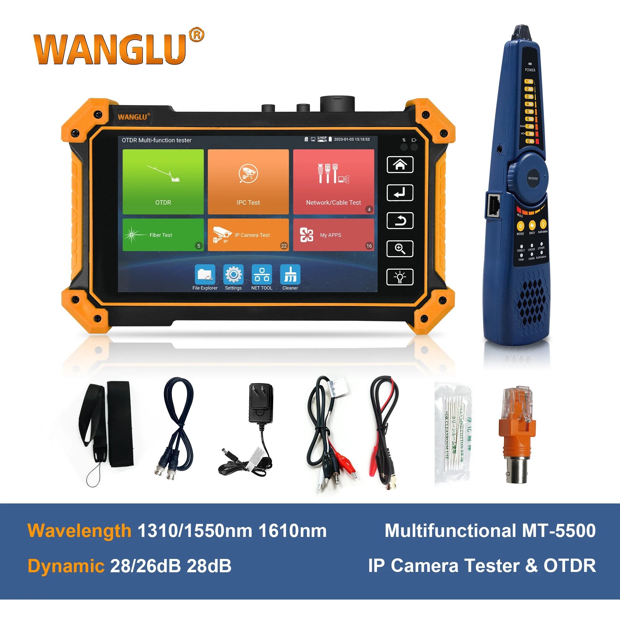 WANGLU 5.4 inch CCTV OTDR Tester 8MP TVI CVI AHD Analog Camera Test PTZ Control Fiber Tester Event Map RJ45 TDR Cable Test