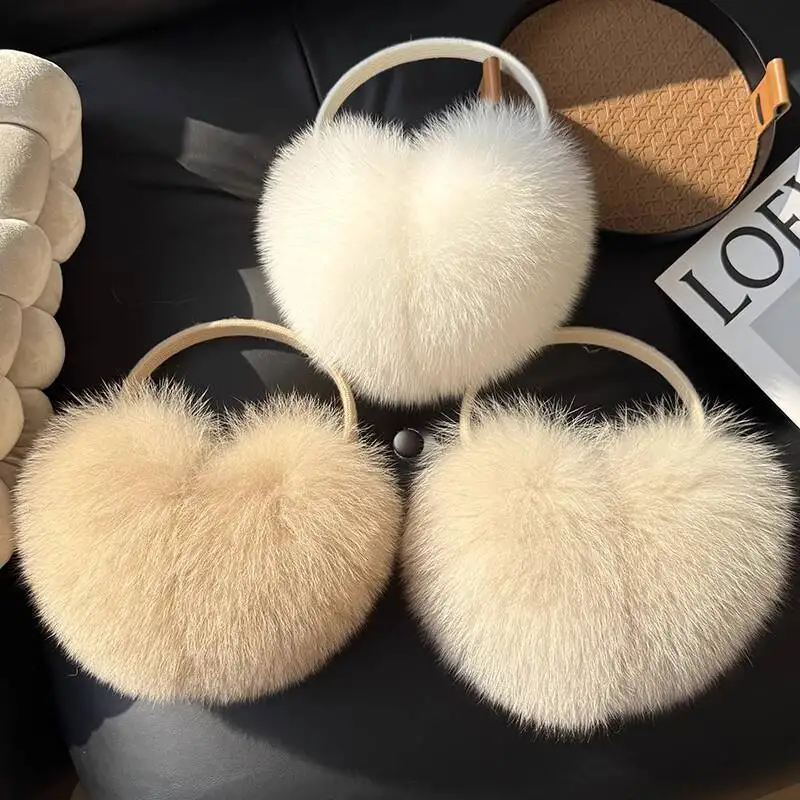 Real Fox Fur Earmuffs Women Winter Thickened Warm Ear Covers Women Natural Fur Fluffy Earmuffs Female Ear Protection Earmuffs