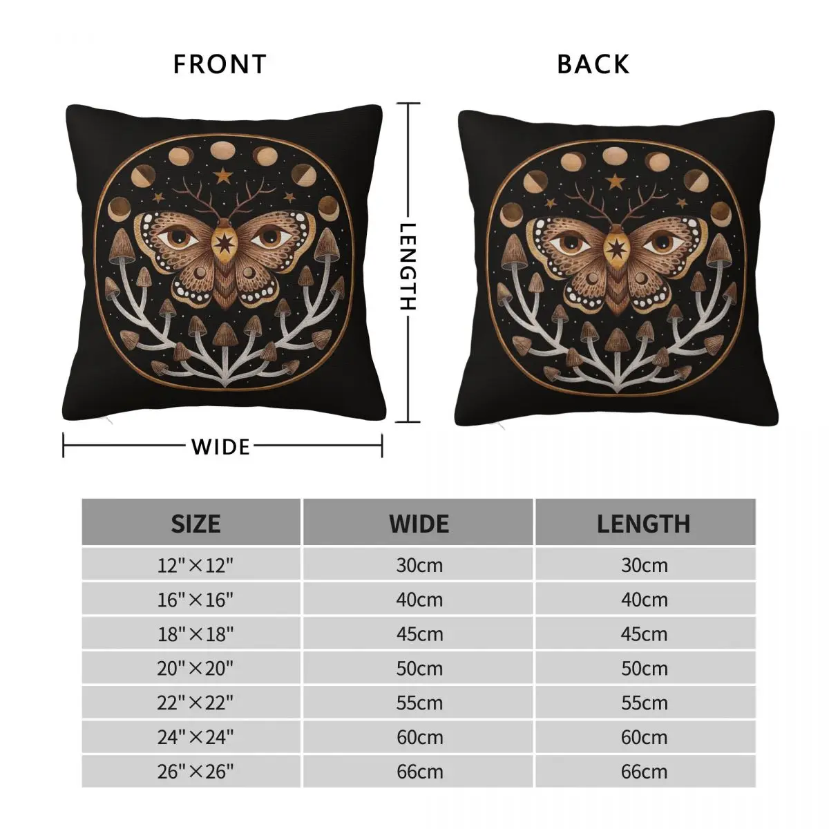 Moth Butterfly Mushroom Forest Square Pillowcase Polyester Linen Velvet Printed Zip Decor Throw Pillow Case Bed Cushion Cover
