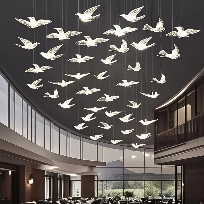 

Luxury Hotel Glass Chandelier Simple Creative Customable Style Hanging Lights Villa Hall High Ceilings Pendant Light