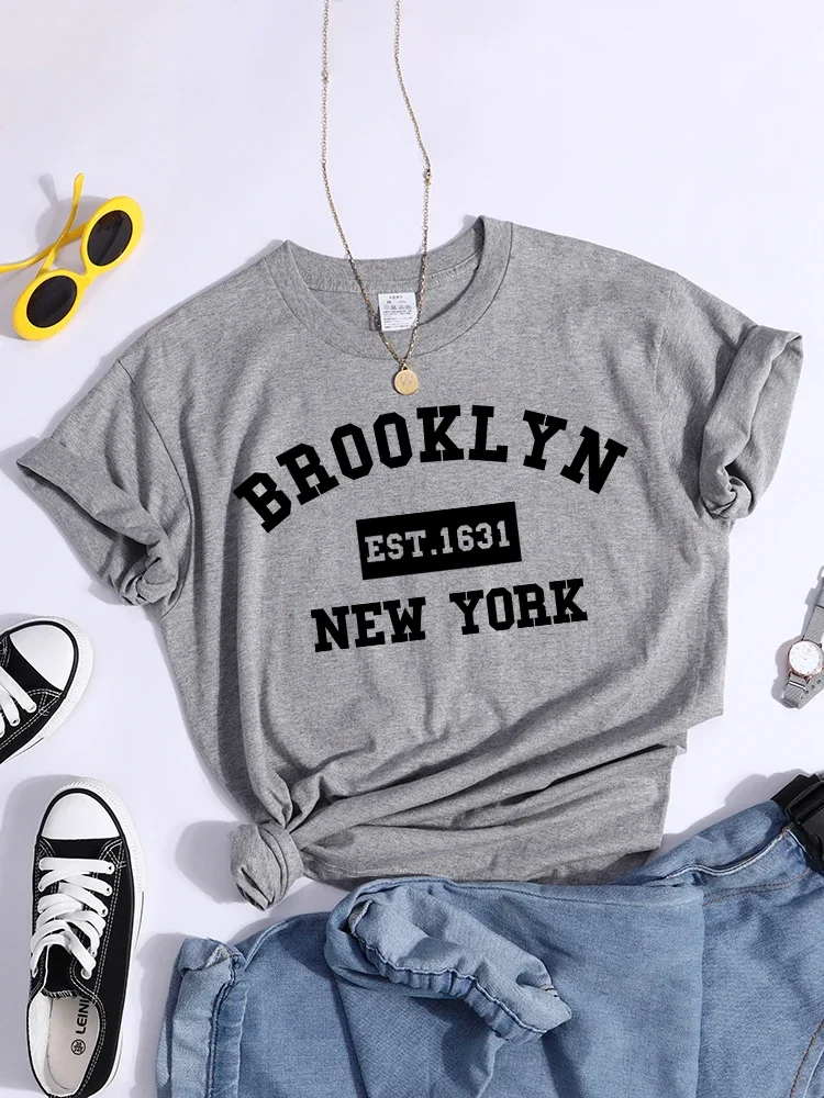 

Brooklyn Est. 1631 New York Print Woman TShirt Original Sport Tee Shirt Aesthetic Street Tshirt Hipster Soft Comfortable Tee Top