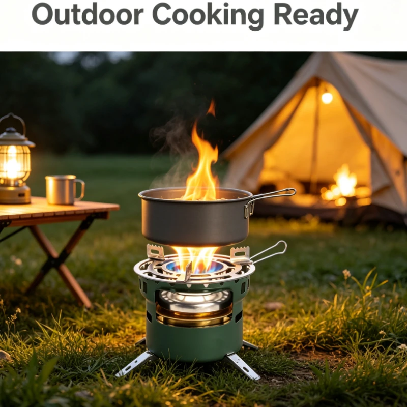 Portable Camping Stove With Windproof Design And Compact Size For Outdoor Cooking And Hiking Trips