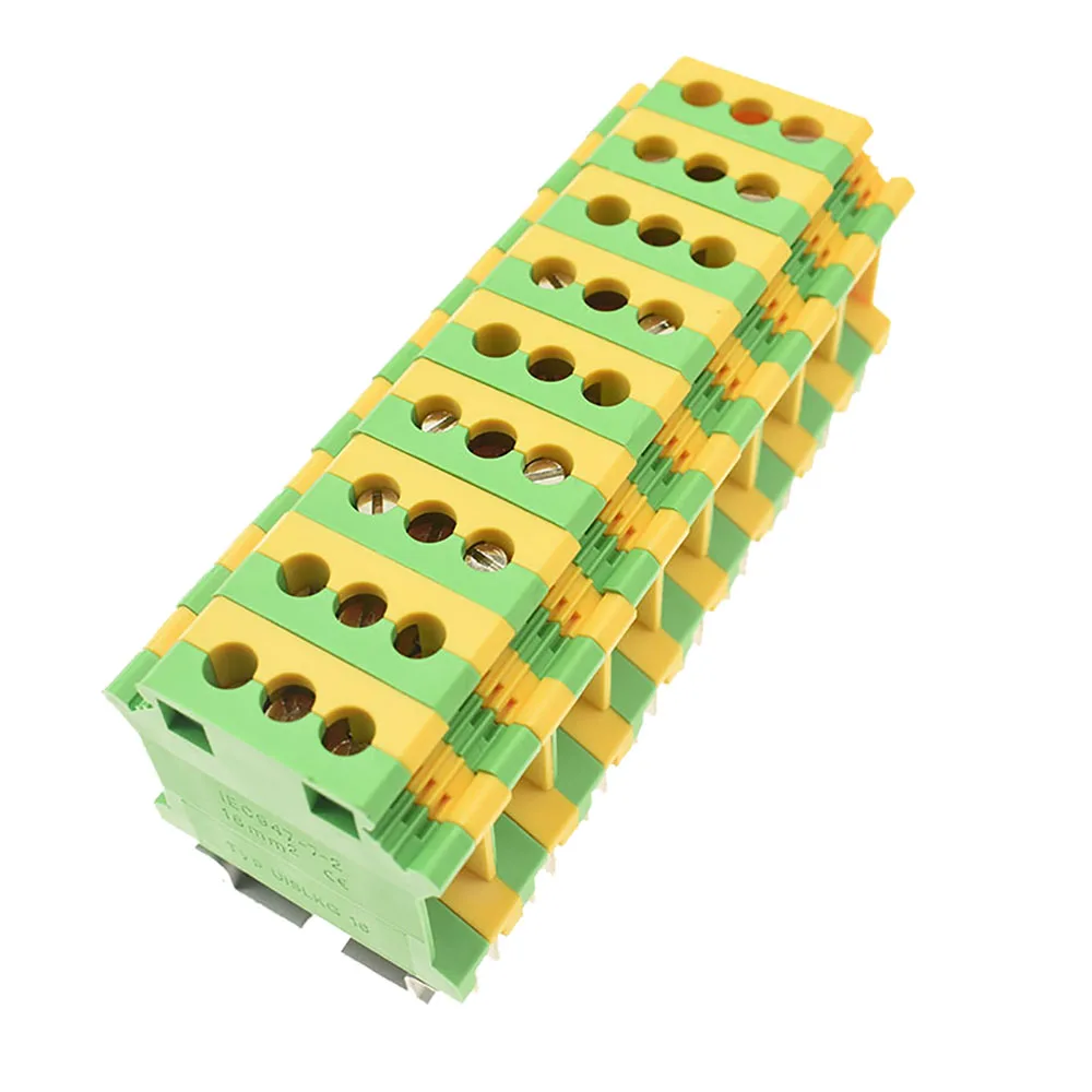 2Pcs Ground Terminal Blocks USLKG16 DIN Rail Screw Bornier UK-16N Yellow Green Earthing Morsettiera Connector 6AWG 16mm2