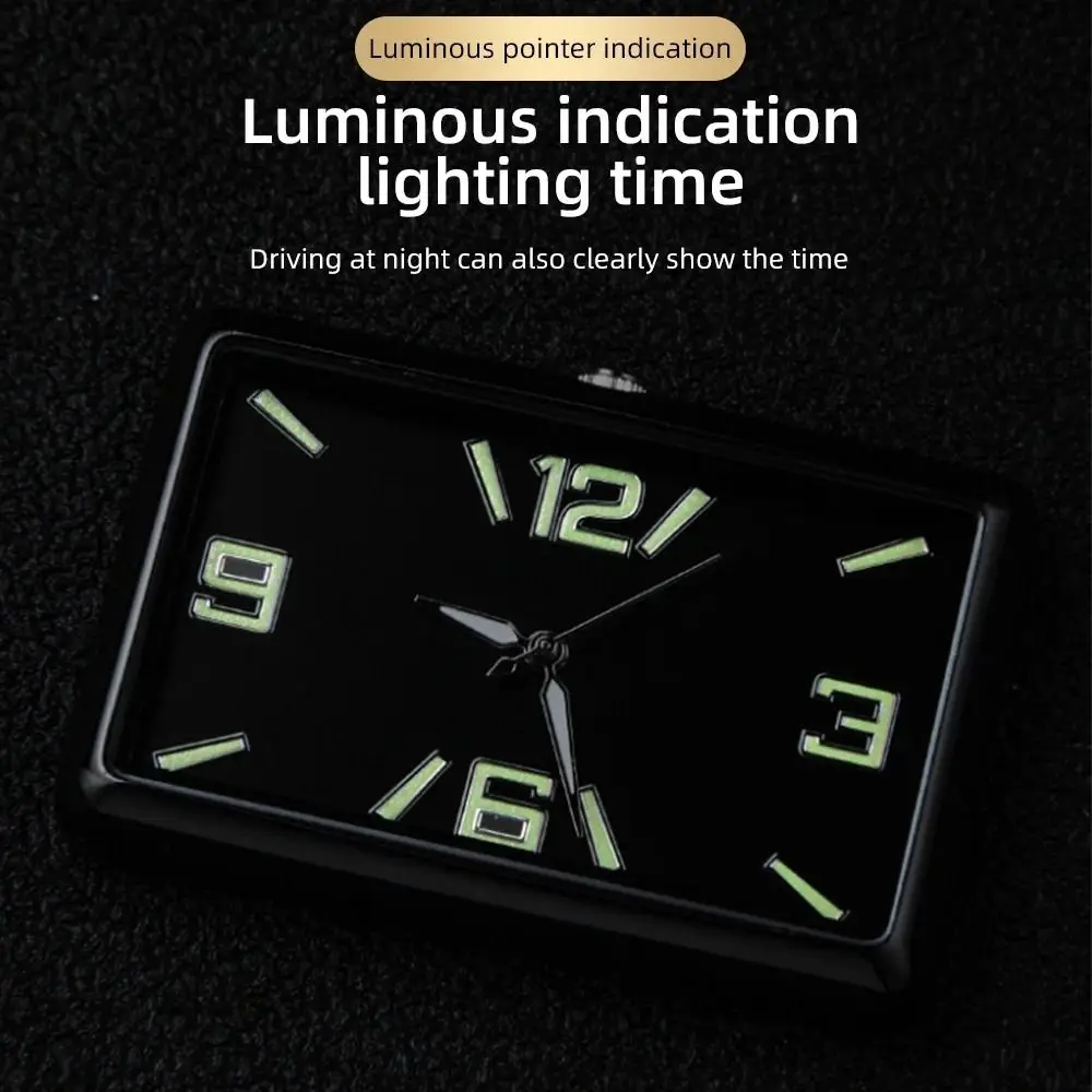 Plated Metal Car Dashboard Clock Mini Luminous Self-adhesive Quartz Clock Stick-On Square Auto Gauge Clock Auto Accessories
