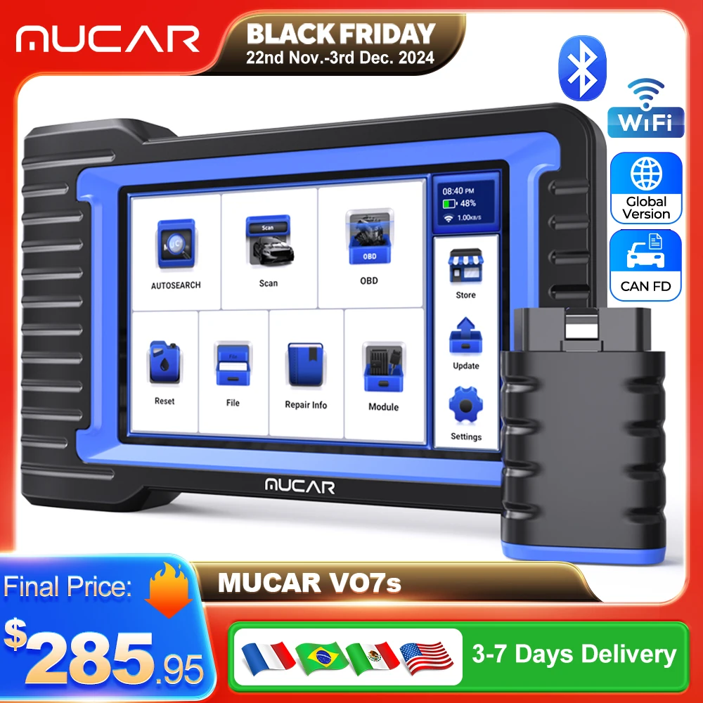 MUCAR VO7/VO7s OBD 2 Scanner Bi-Directional ECU Coding Car Diagnostic Tool Full System Diagnosis 28 Reset AutoAuth for FCA SGW
