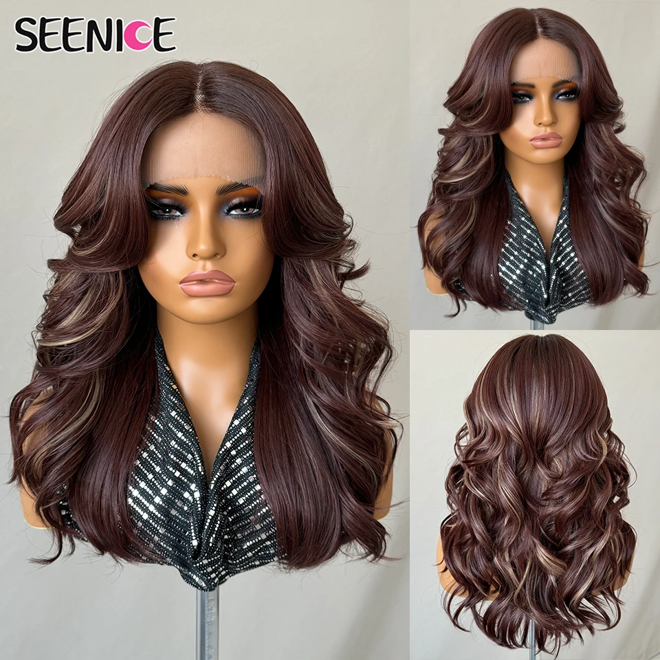 

18 Inch Middle Part Lace Front Wig Body Wave Layered Synthetic Heat Resistant Fiber for Daily Use Ombre Cosplay Wig for Women