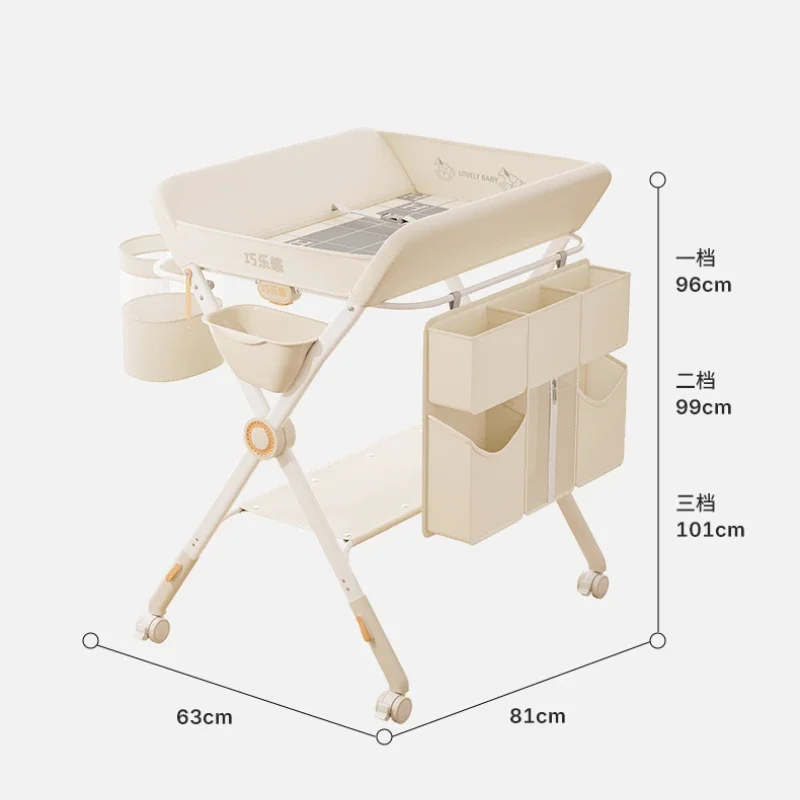 Przenośny stolik do przewijania dziecka do pokoju dziecięcego Składany stolik na pieluchy z regulacją wysokości i kółkami obrotowymi Stojaki do suszenia Duży schowek