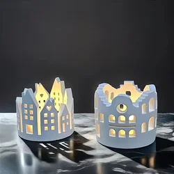 DIY Hollow House Candle Holder Silicone Mold DIY Candle Holder Ornaments resin molds Building House Tea Lamp Candle Holder Mould