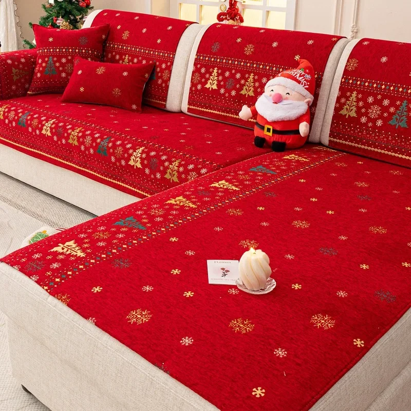 Christmas Sofa Cover Fabric Anti Slip and Dirt Resistant with A Sense of Atmosphere Sofa Cushion Cover Suitable for All Seasons