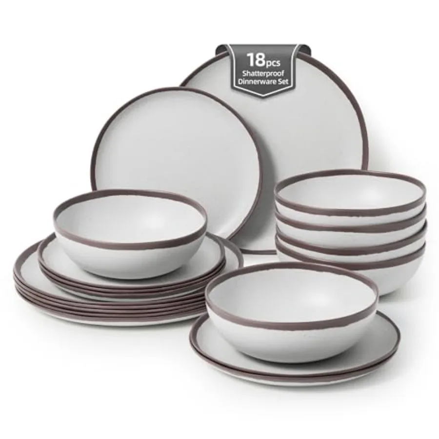 

Purple Rim Vintage Melamine Dinnerware Set For 6 Outdoor Plates and Bowls Sets Dishes Set