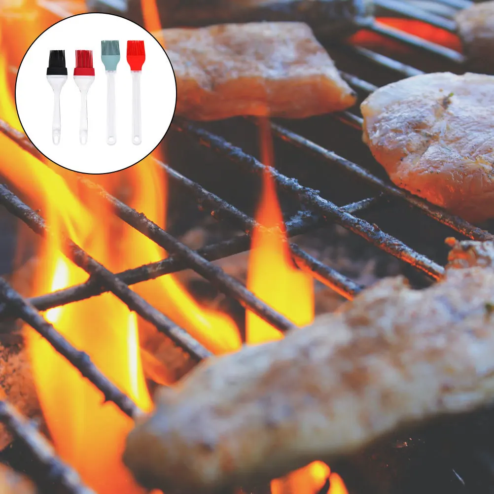 

4pcs Silicone Oil Brush Transparent Handle Bbq Basting Tool Kitchenware Reusable Non-Stick Food Grade For Baking Grilling Steak