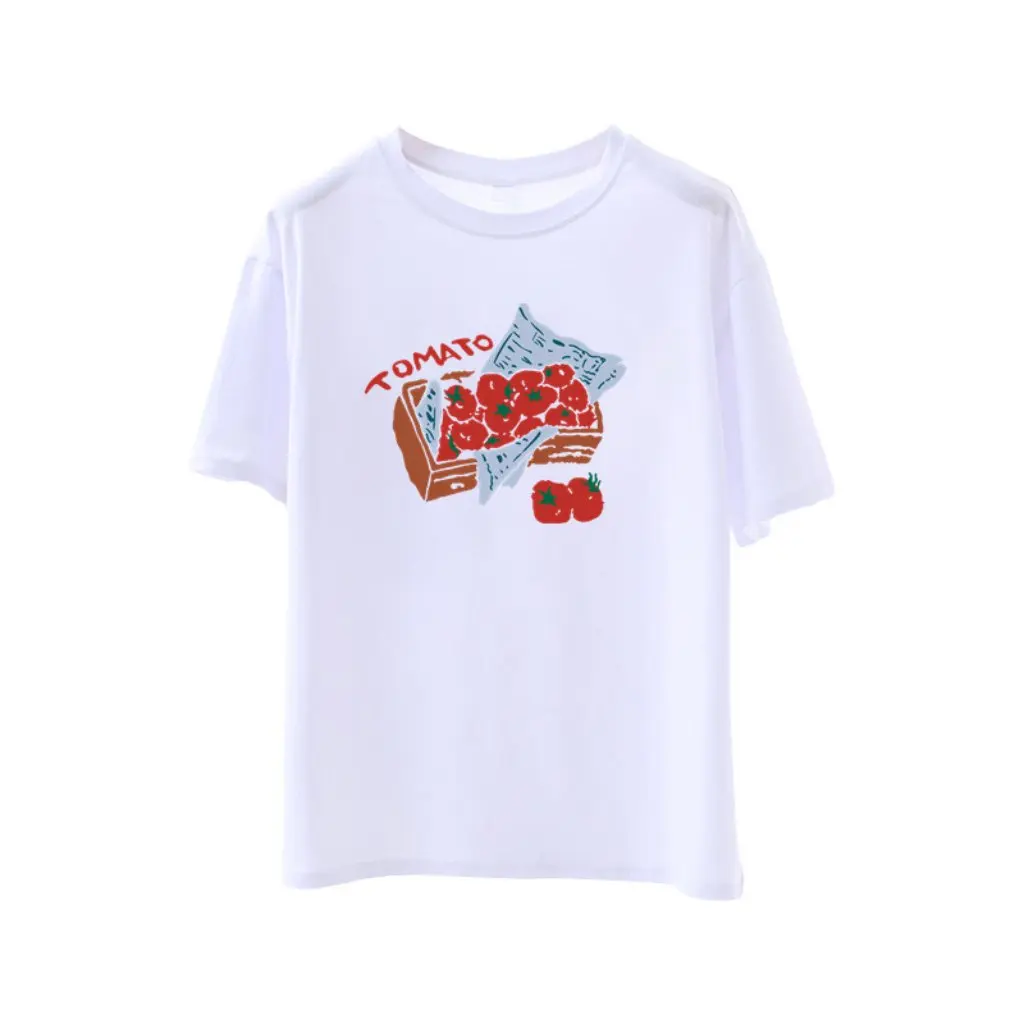 

Новая летняя женская футболка с короткими рукавами, удобный хлопковый топ на правые плечи с принтом из Южной Кореи