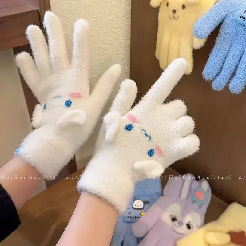 Sanrio cinnamoroll перчатки женские зимние теплые Kawaii бархатные утолщенные милые зимние велосипедные холодные и ветрозащитные периферийные устройства в стиле аниме