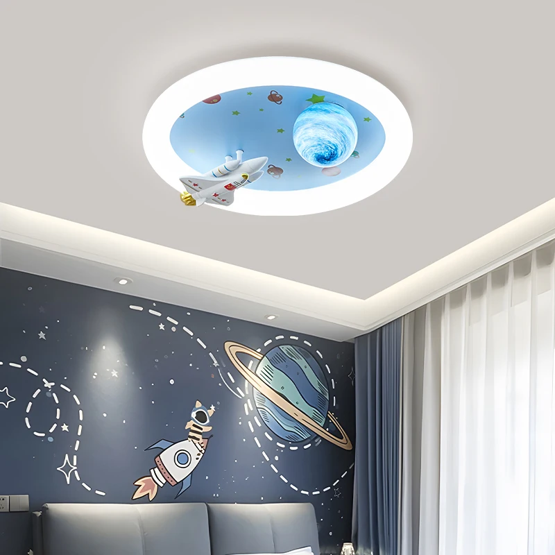 Children's Room Ceiling Light Boy's Eye Protection Light Creative Astronaut Rocket Cartoon Lamp Bedroom Living Room Light Decor