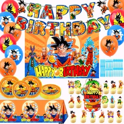 Anime Dragon Ball Birthday Party cutlery plate Disposable Banner Cake Topper Hanging Flag Balloons Set Birthday Decorations