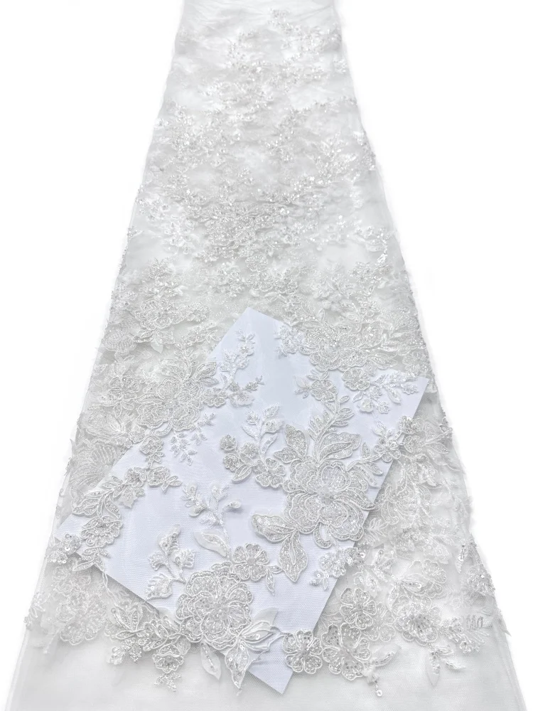 

High Quality African Beads Groom Tulle Lace Fabric with Sequins Embroidery French Tulle Laces for Nigerian Party Sewing