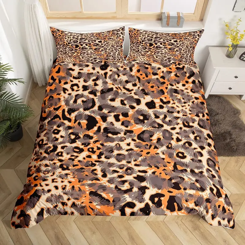 Black Brown Leopard Print Comforter Cover Set Man Cheetah Leopard Animal Printed Quilt Cover Duvet Cover for Home Hotel Room