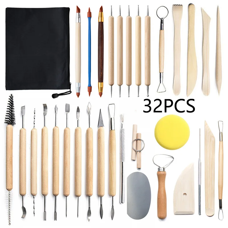Cross-border Ceramic Tools 32-piece Set, Stone Plastic Clay Silicone Point Drill Pen, Soft Pottery Mud Seven Detail Needles