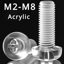 M2 M2.5 M3 M4 M5 M6 M8 Transparent Acrylic Cross Round Head Screws Plastic Insulated Cross Bolt