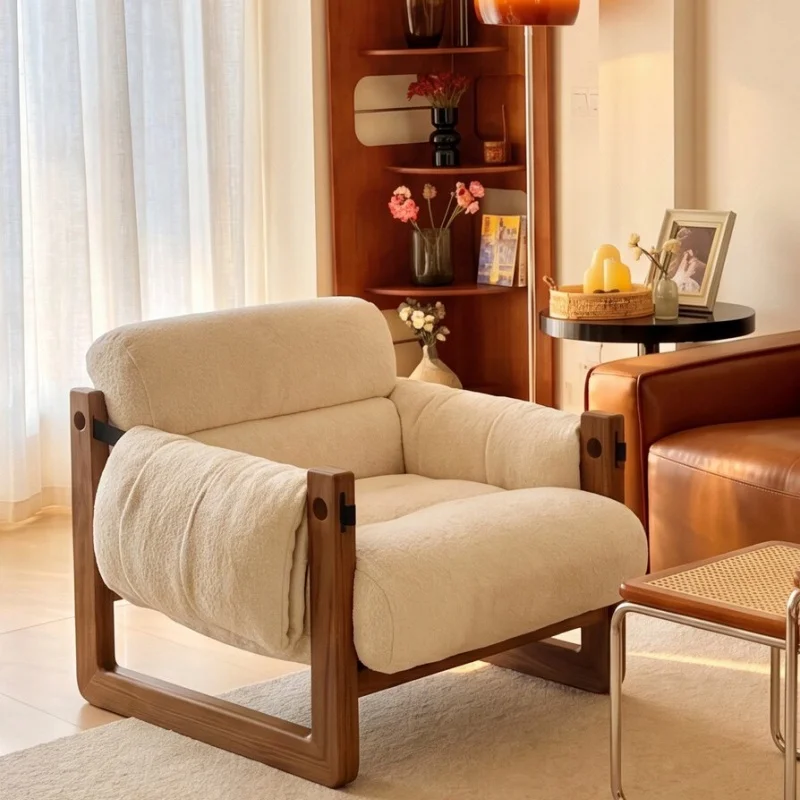 Classic Wood Build Soft Fabric Padded Comfortable Residential Chillout Individual Lounge Sofa