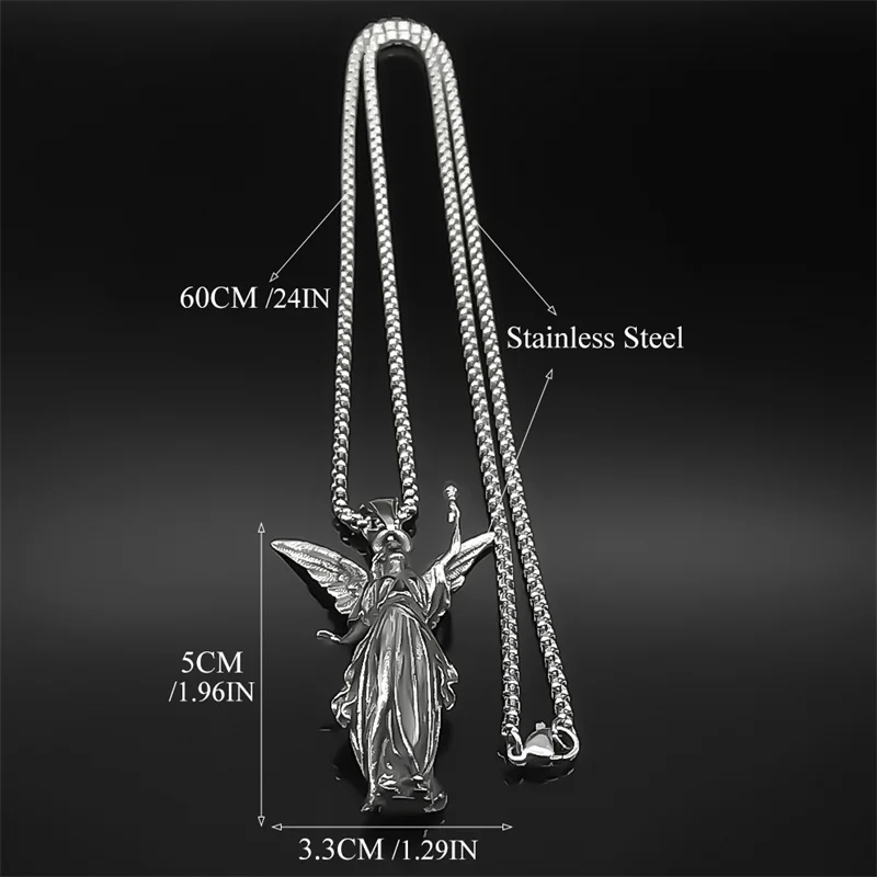 Klassische Gebet Schutzengel Segen Engel Anhänger Halskette Für Frauen Männer Edelstahl Schwarz Mode Gothic Kette Schmuck – Detail 3