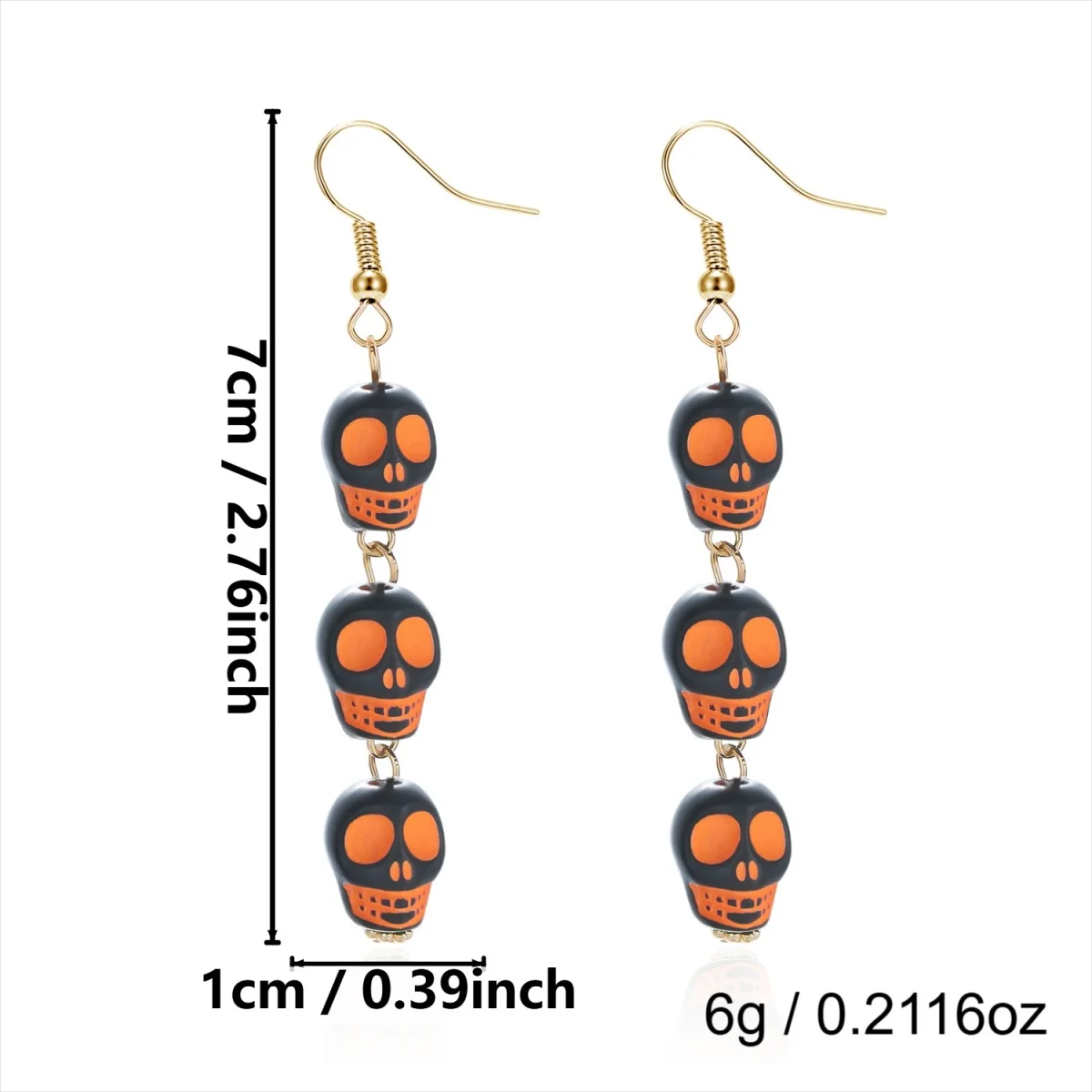 Lila-schwarze, dreifach stapelbare Totenkopf-Ketten-Ohrringe für Damen, Halloween, Gothic, cool, Skelett-Kopf-Ohrringe, Party-Schmuck – Detail 33