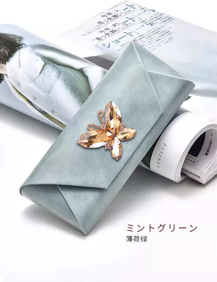 Durable EyeEyewear Cases: PU & Fine Fleece - Translucent Rose Gold Butterfly Decor