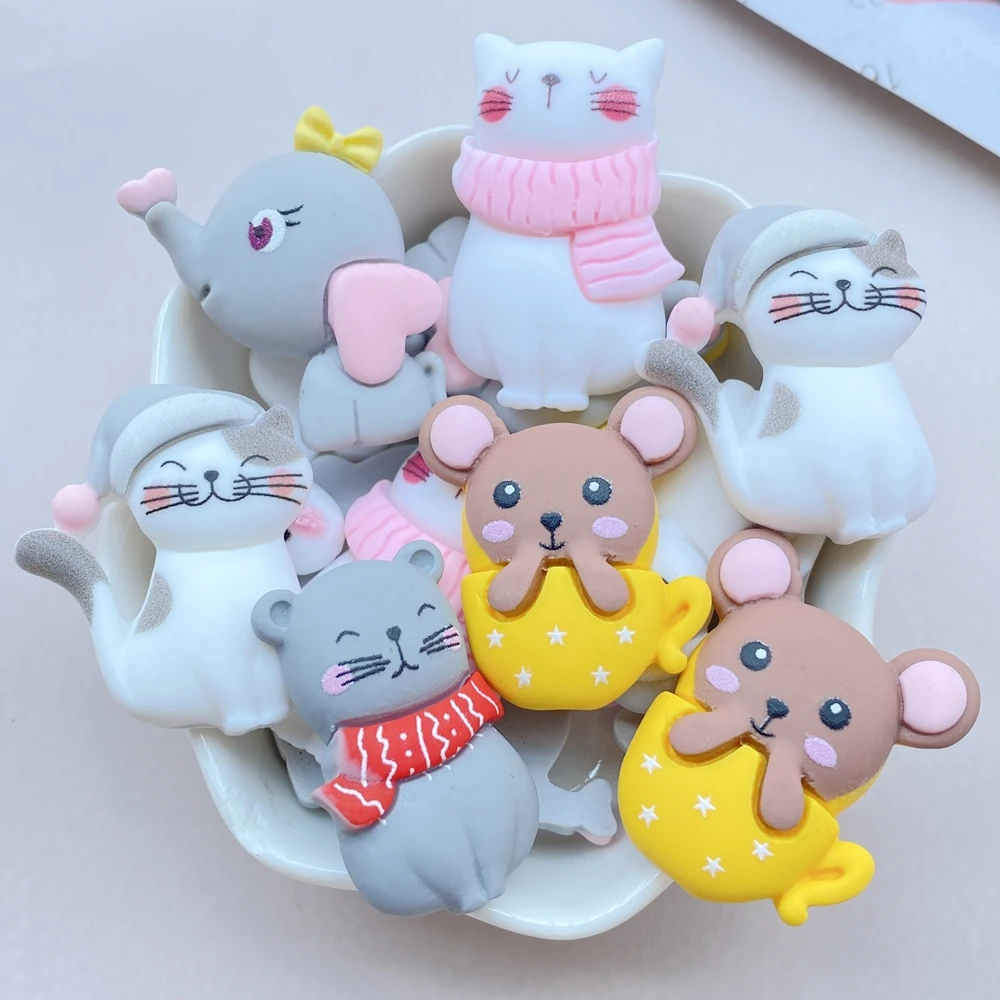 10Pcs New Cute Resin Cartoon Cat, Mouse, Elephant Series Flat Back Scrapbooking DIY Jewelry Craft Decoration Accessories