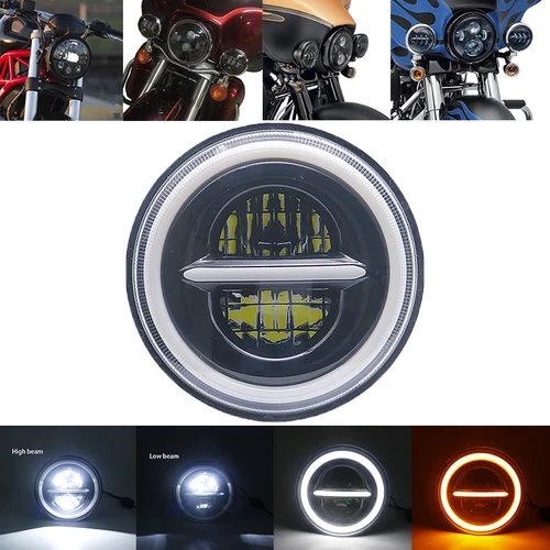 Imagen 2 del producto Faro Led de 7 pulgadas para motocicleta, faro LED DRL Angel Eyes para Harley, Honda, Yamaha, Jeep, Lada, Niva, coche urbano, H4