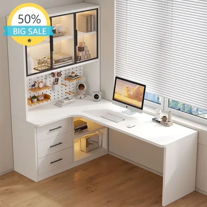 L Shaped Bookcase Integrated Computer Desk Corner Student Bedroom Home Simple Office Writing Desktop E-sports Computer Table