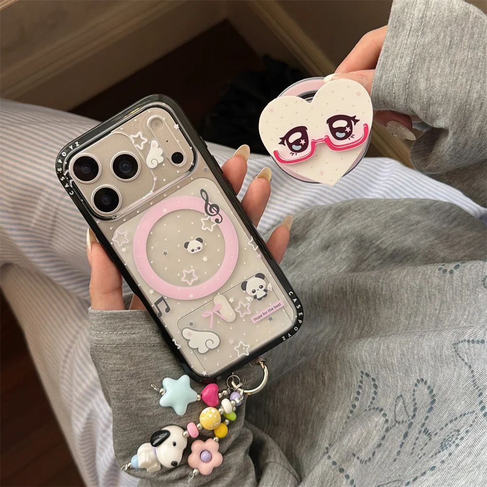 

Korean Cute Star Wings Cartoon Magnetic Phone Case or iPhone 17 16 Pro 15 14 13 17 Pro Max Cover With Magsafe Stand Snoopy Charm