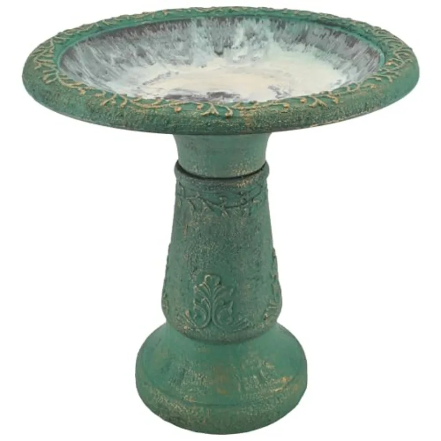 

BB04 Fiberclay Bird Bath Outdoor Garden Decor, Antique Vintage Weather Resistant Water Bowl for Backyard and Patio and, 20-inch