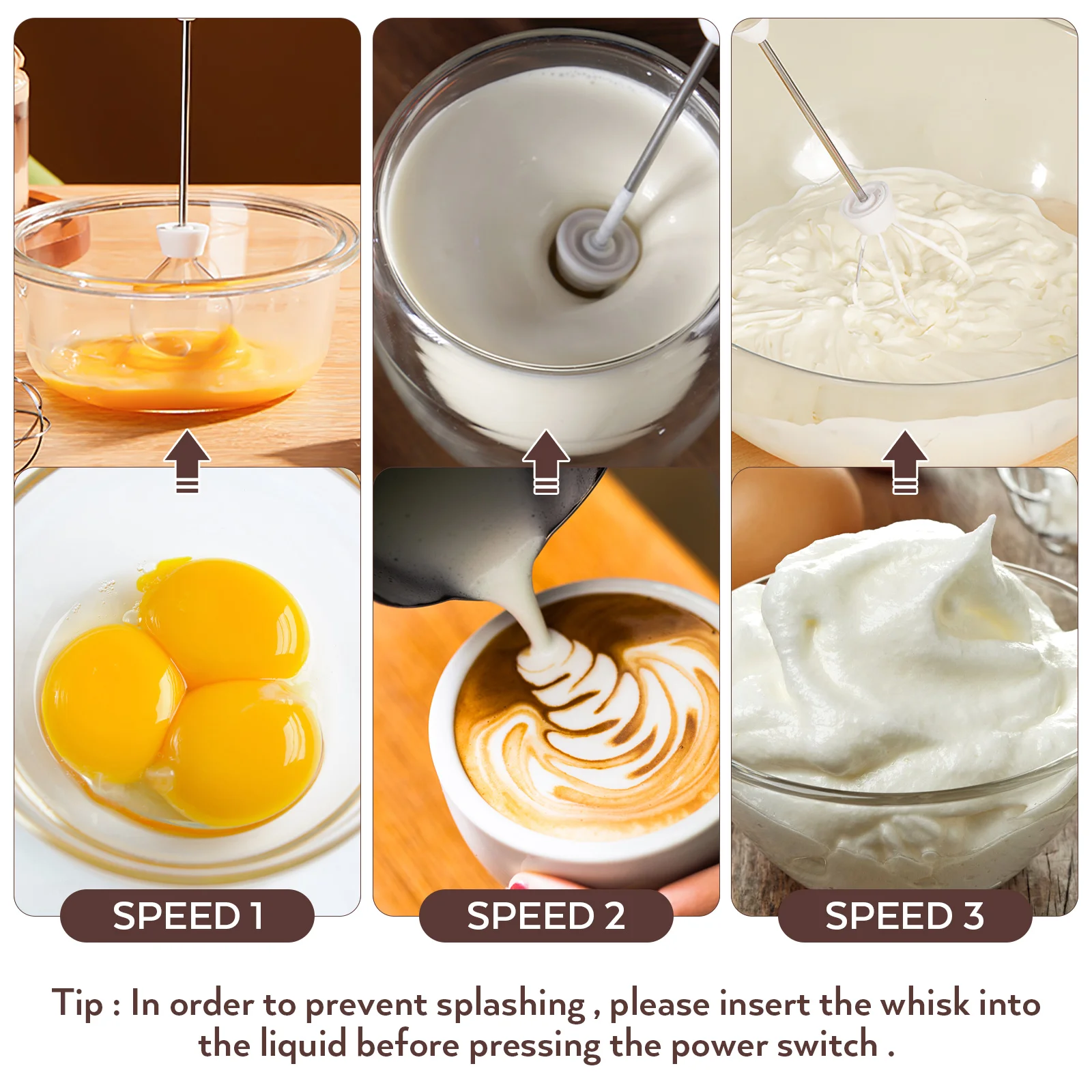 

Electric Milk Frother Coffee Operated Long Lasting Portable Kitchen Usb Charging 3 Speeds Egg Beaters 2 Whisk Heads