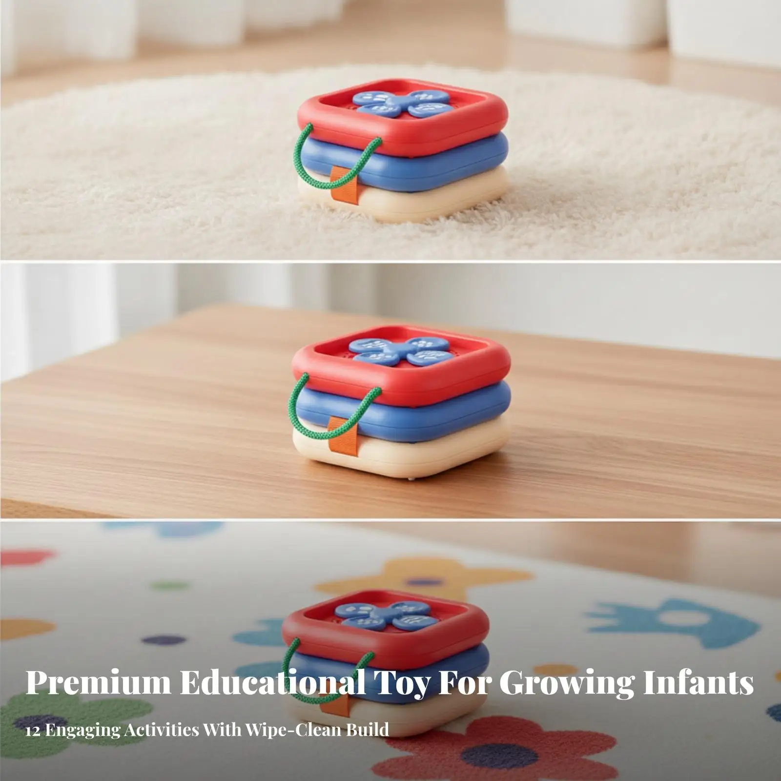 3 Pieces Stacking Toy with Rotator | Fine coordination exercise, Sensory Play, busy cube with Handle, for Travel