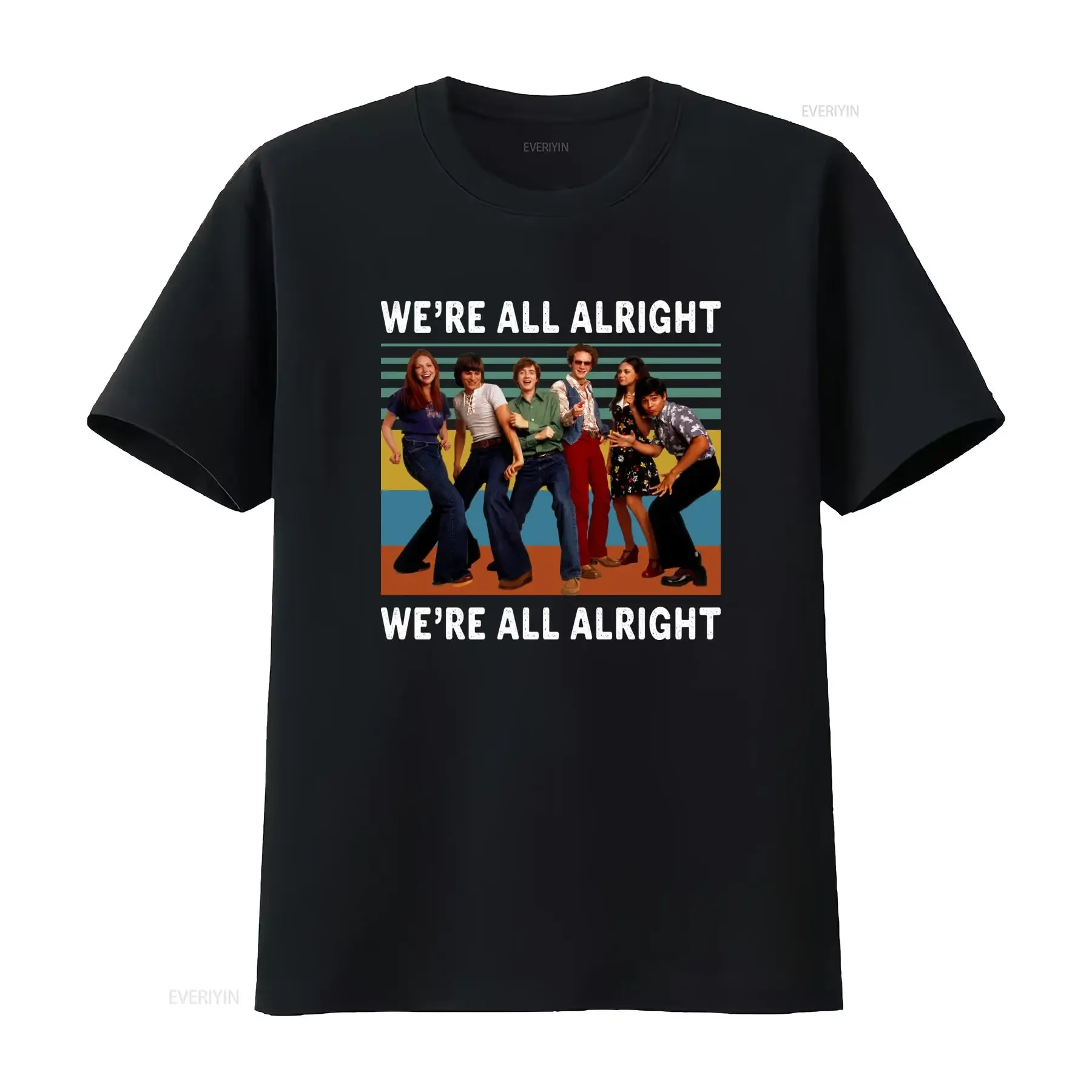 Vintage Retro That 70s Show We're All Alright Cast Print Casual T Shirt vintage Washed Breathable graphic Top For Everyday Wear