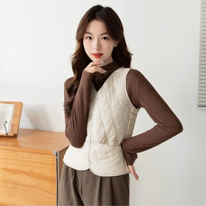 

Winter Vests Women Cozy V-neck Korean Style Sleeveless All-match Retro Elegant Casual Hot Sale Temperament Ulzzang Solid Coats
