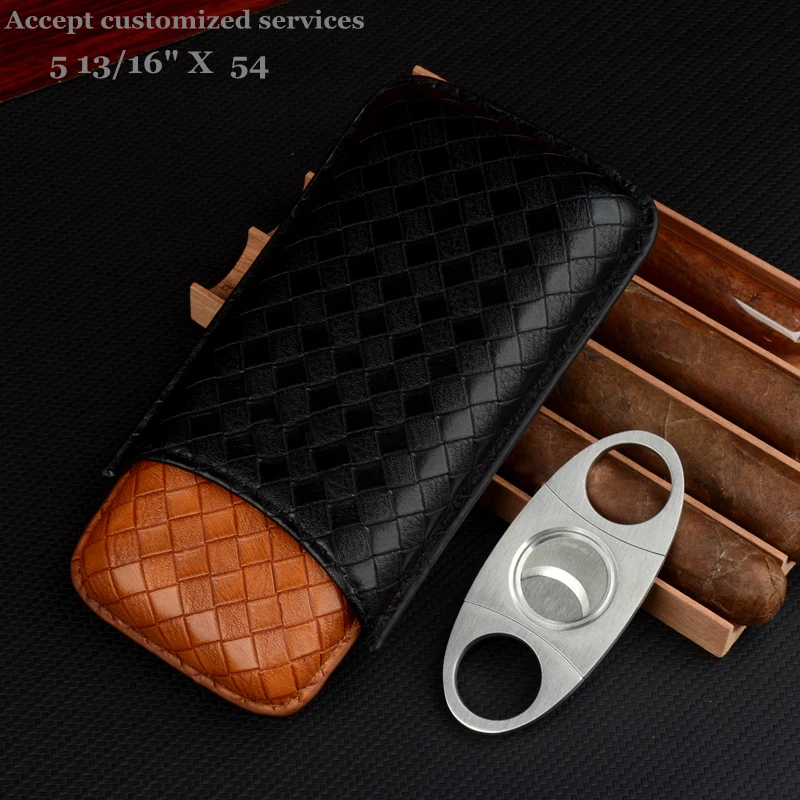 

54R Leather Cigar Case 3 Tube Travel Cigar Holder with Stainless Steel Cutter Mini Humidor Box Best Men's Christmas Cigar Tool