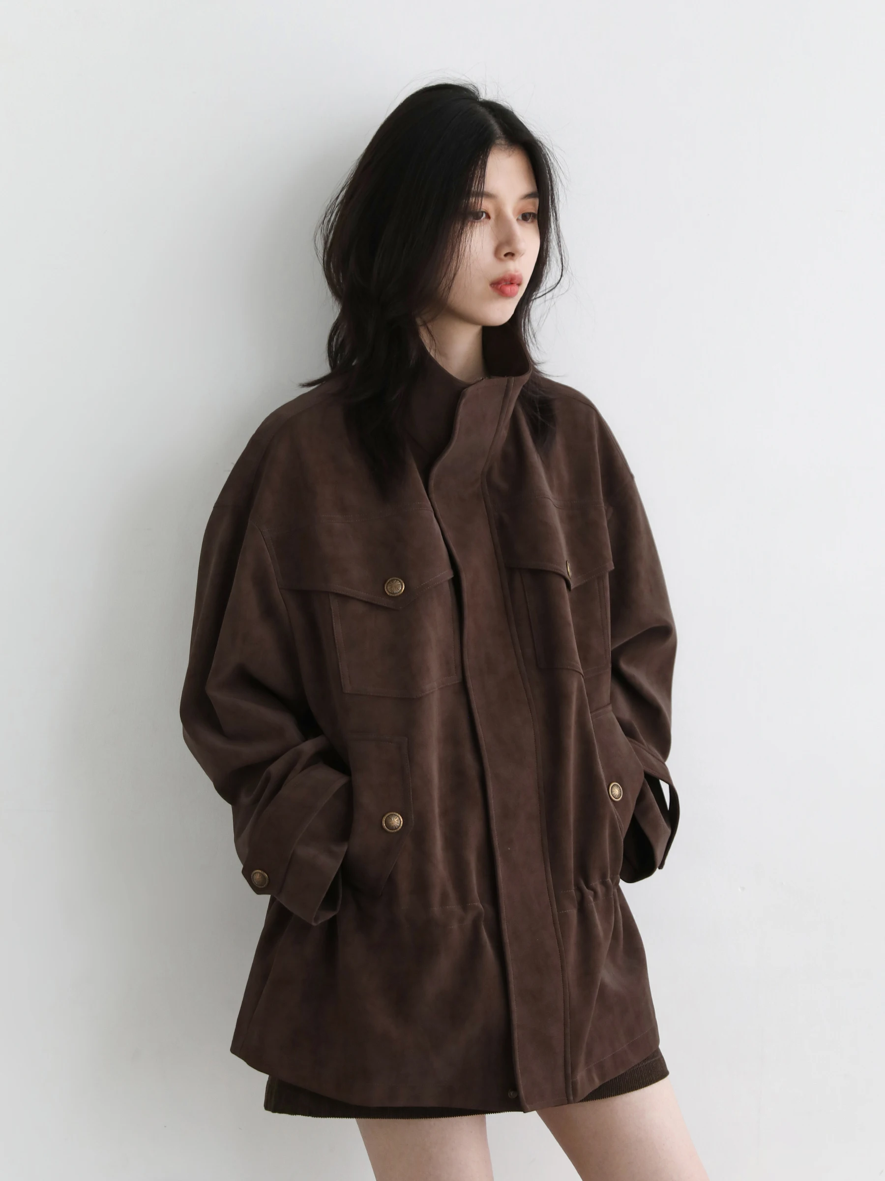 CHIC VEN nuevas mujeres abrigo de piel sintética cuello alto Retro ante nuevo cintura ajustable longitud media chaqueta femenina Otoño Invierno 2025