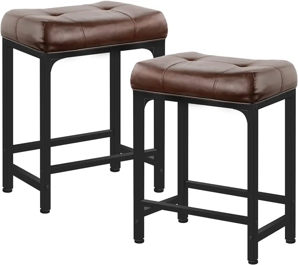 

Aheaplus Bar Stools Set of 2,24 Inch Counter-Height Stools Saddle Stool,PU Leather Barstools with Metal Base,Footrest,Industrial