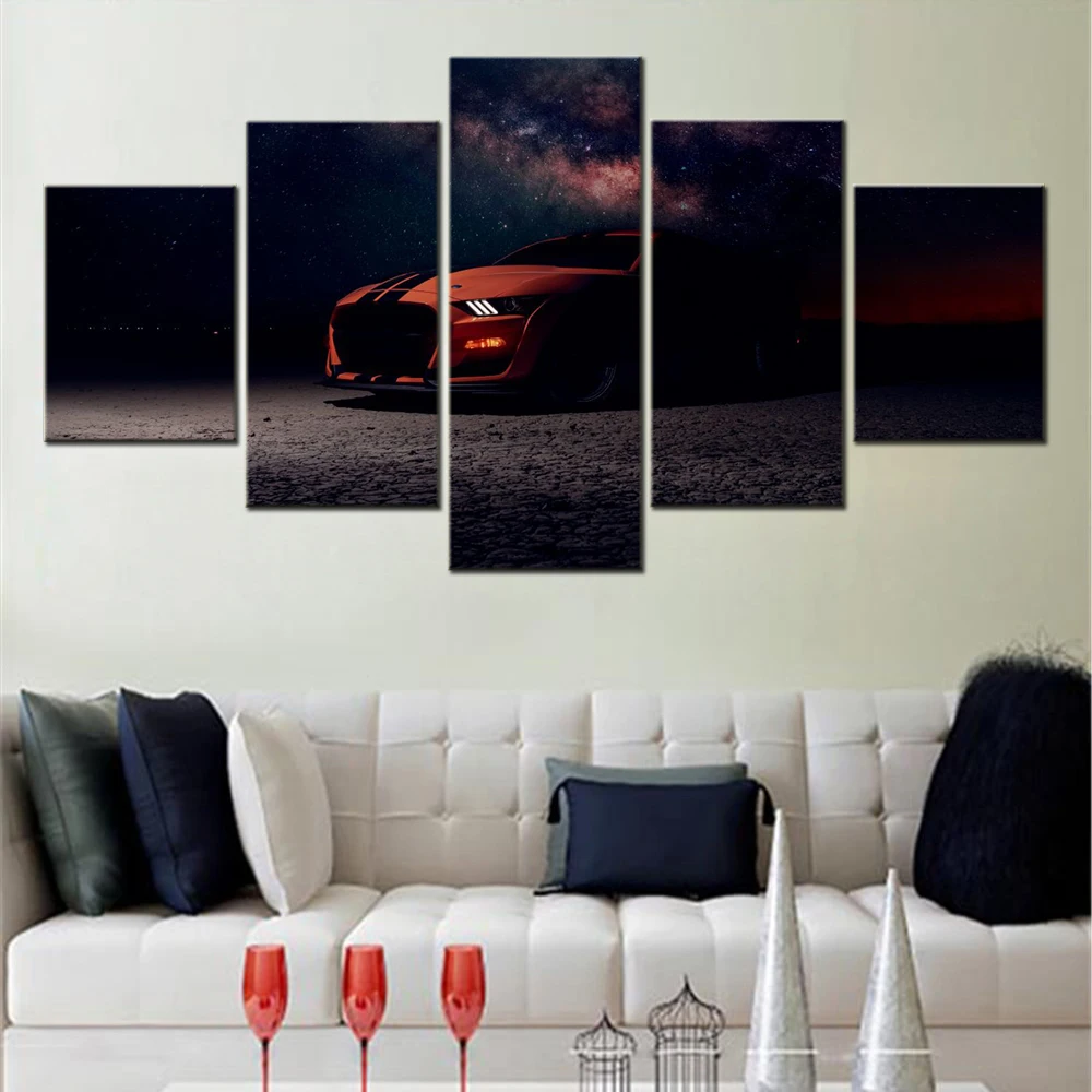 5 Pieces Canvas Wall Arts Cars Poster Painting Ford Mustang Shelby GT500 Wallpaper Home Decor Modular Picture Print Living Room
