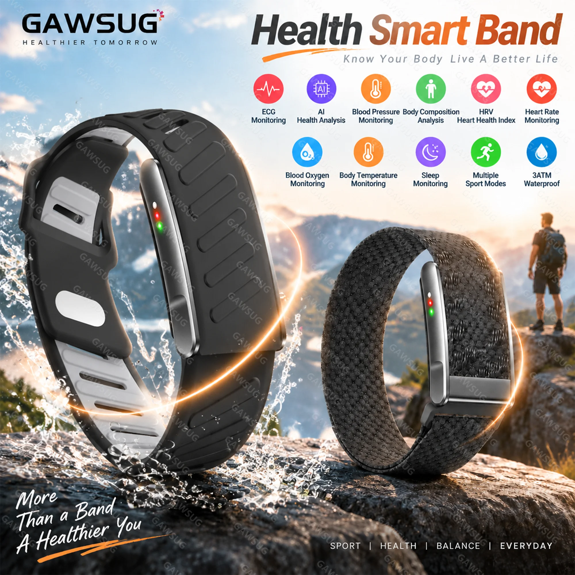 ECG Screenless Smart Band Blood Pressure Uric Acid Lipid Body Fat HRV SpO2 Family Care Health Fitness Tracker Men Women