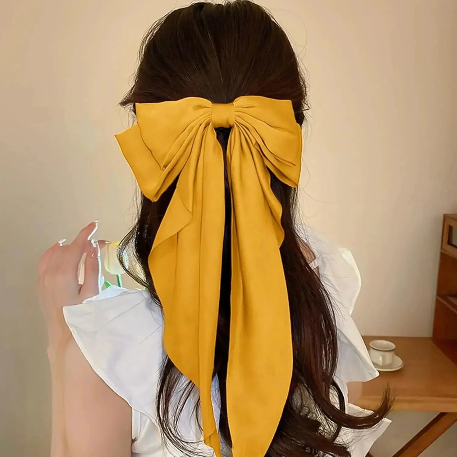 مشبك شعر أنيق كبير بشريط فيونكة للنساء ، دبابيس شعر بسيطة من الساتان بلون واحد ، مشابك فيونكة ، إكسسوارات شعر ، 6: