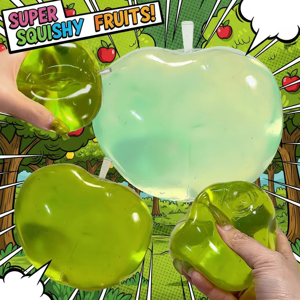 Green Apple with Leaves Plastic Pinch Toy Slow Rebound Fun Stress Relief Anger Reliever Tea Time Themed Plaything