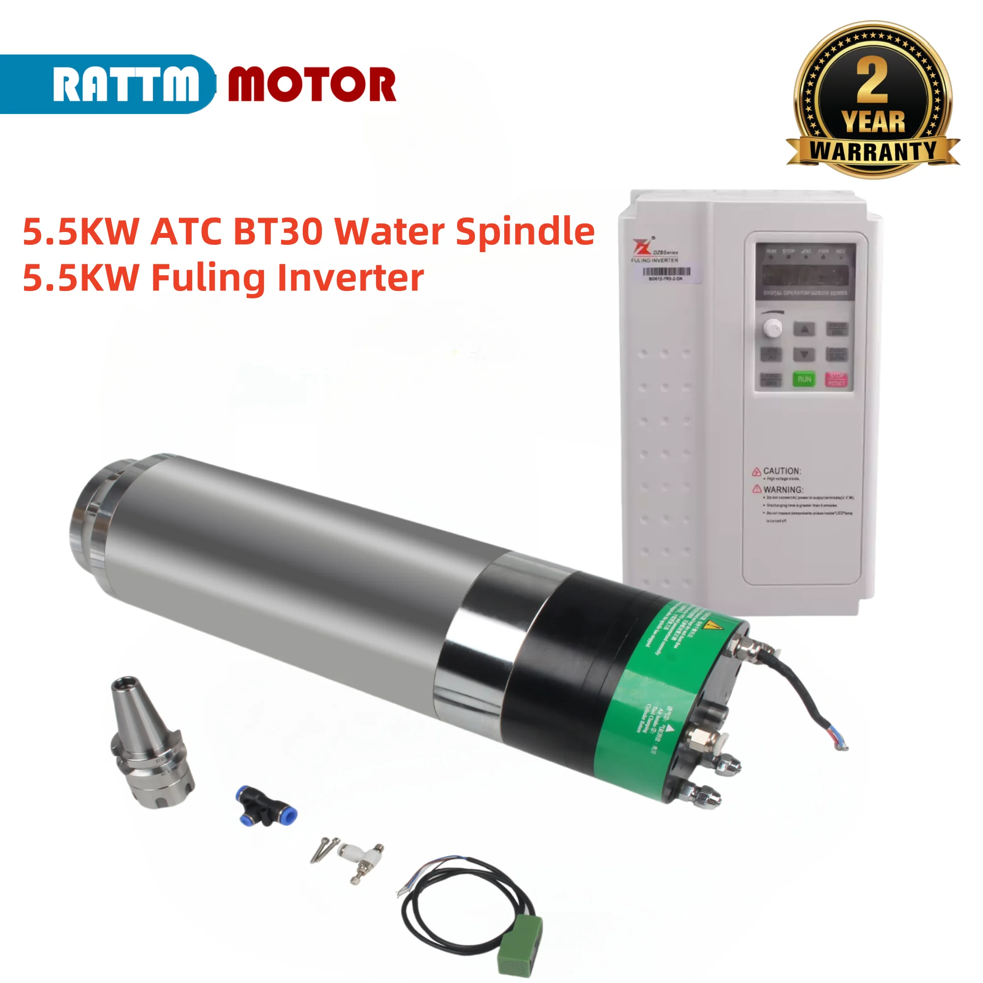 5.5KW ATC Automatic Tool Change Water Cooled Spindle BT30 4 Pole 24000rpm/8 pole 18000RPM 220V/380V & VFD for CNC Metal Working
