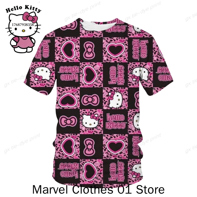 

2024 Cartoon Anime Hello Kitty Tshirt Kids Children Casual Streetwear Girls Print T-shirt Fashion Summer Sanrio clothes boys