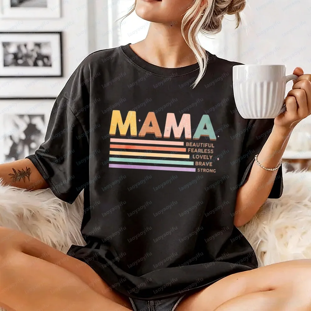 Christian Mother Shirt for Women Strong Beautiful Fearless Lovely Brave Strong Mama Art Tops Vintage Trend Mothers Day Gift