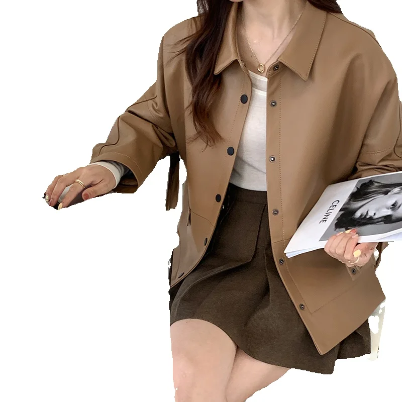 New Genuine Leather Jacket For Women's Fashion Loose And Slimming Sheepskin Jacket Versatile Long Jacket