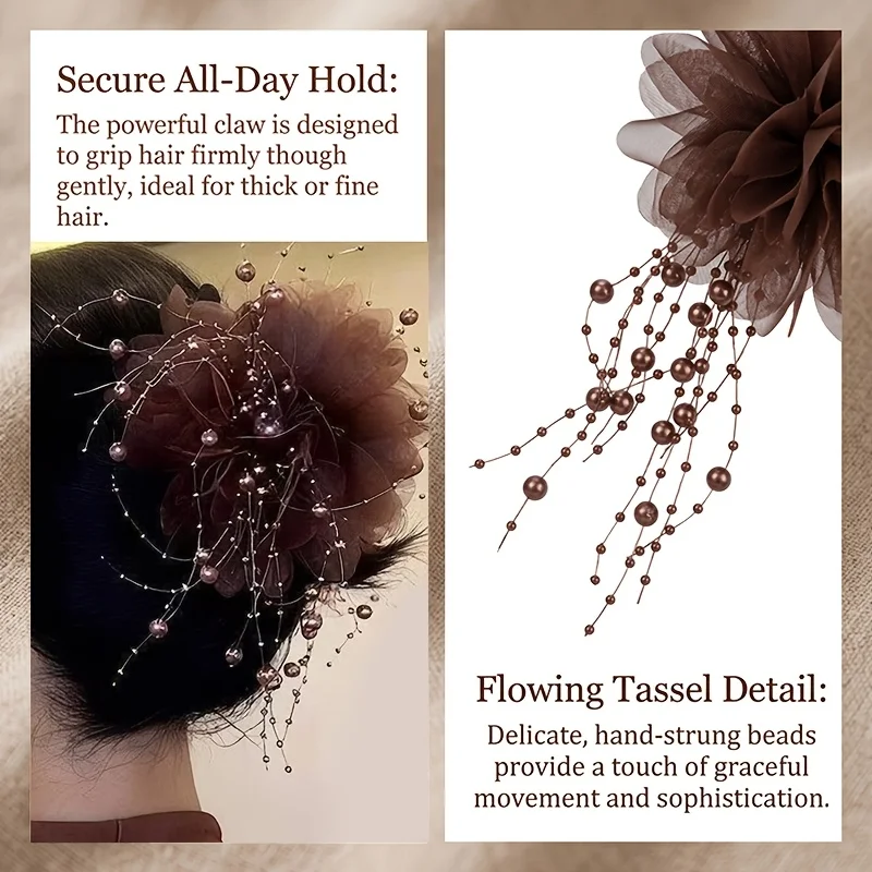 light luxury petal bead fringe grab clip, lady's back head disc hair shark clip atmosphere headdress