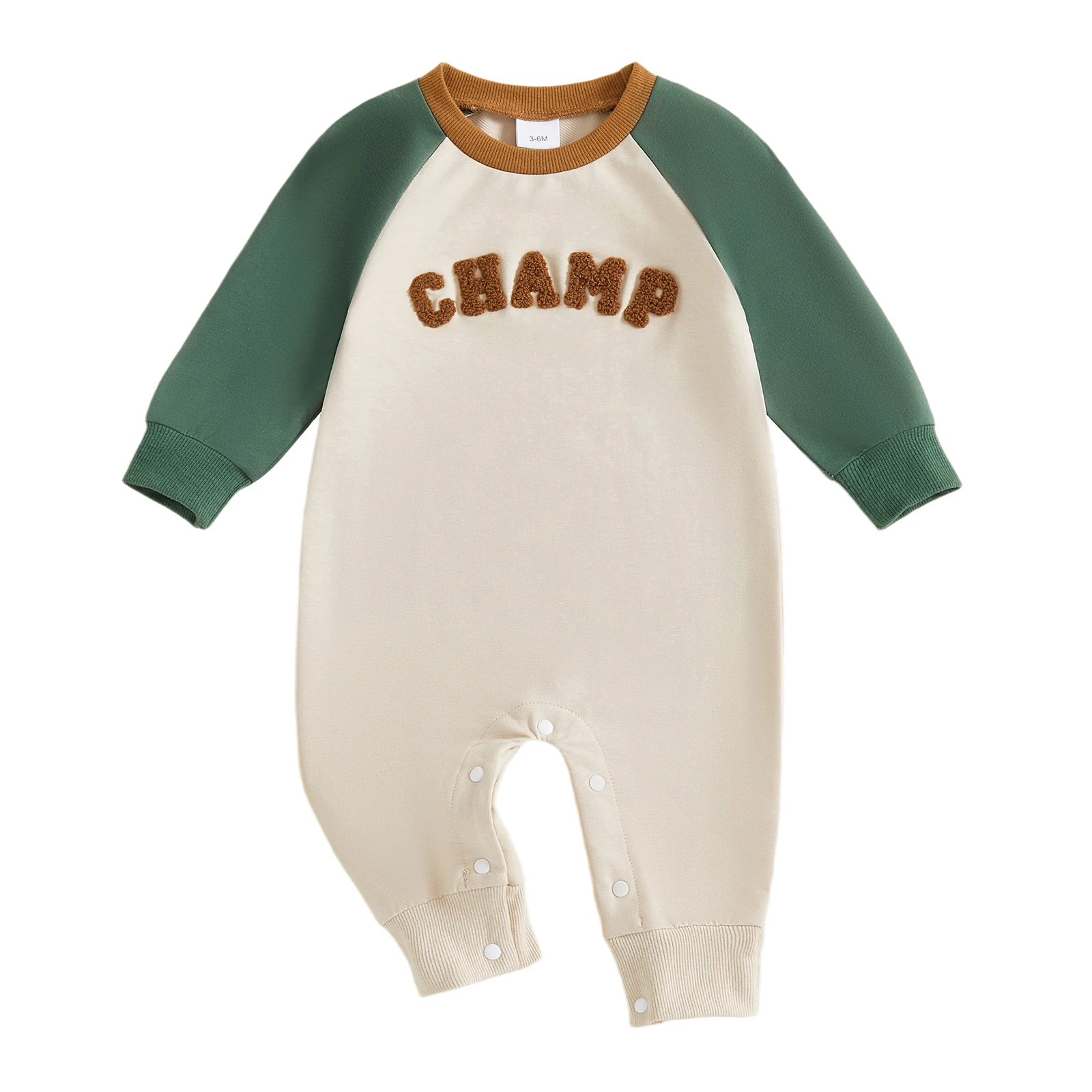 بدلة قفز خريفية للأطفال الأولاد بأكمام طويلة وياقة دائرية ومطرزة بألوان متباينة